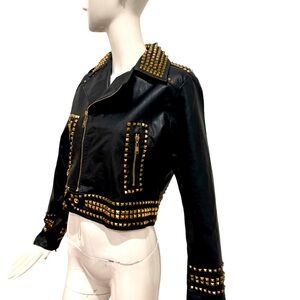 BLACK AND GOLDEN EMBROIDERED LEATHER JACKET